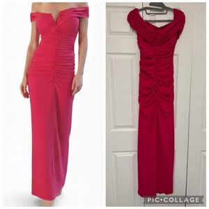 NWT SUSANA MONACO PINK Ruched off shoulder Maxi sz small